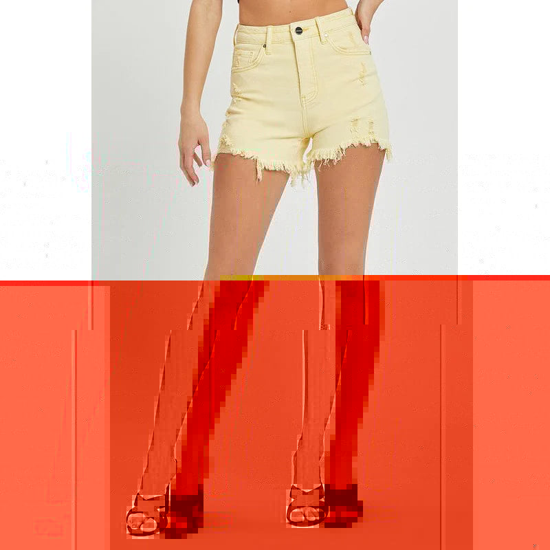 Pale Yellow High Rise Shorts