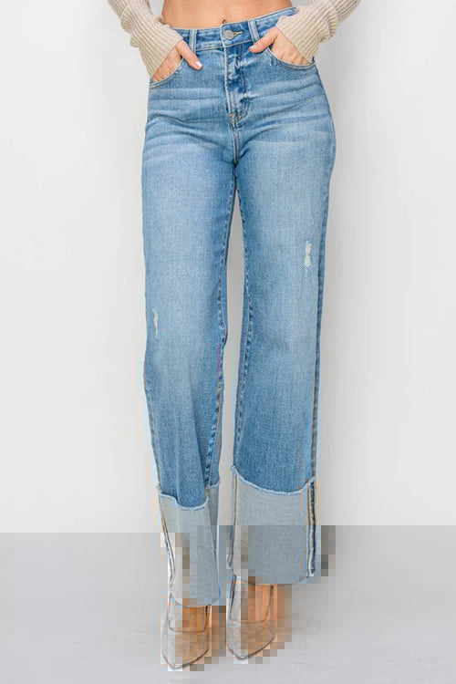 Sara Wide Cuffed High Rise Jean