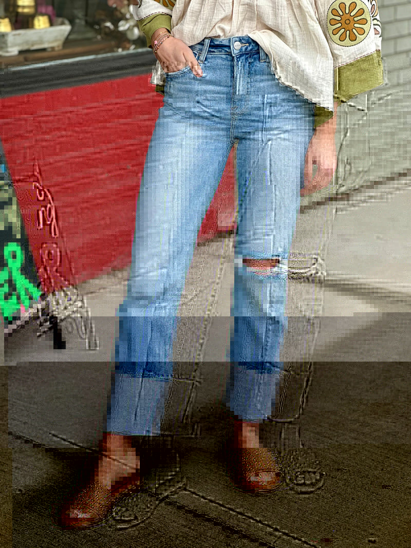 Patricia Risen Wide Cuffed Denim Jeans