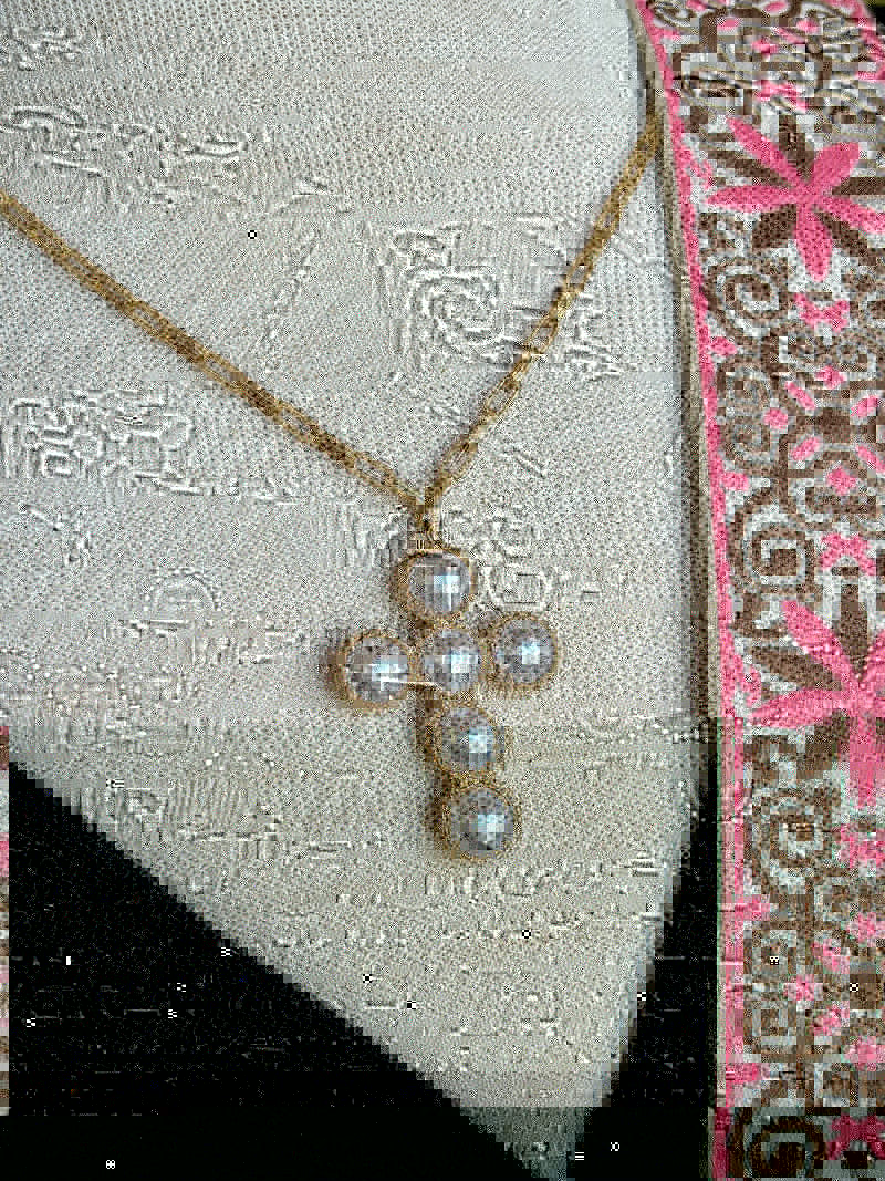 Elisha Pearl Cross Statement Necklace in worn gold