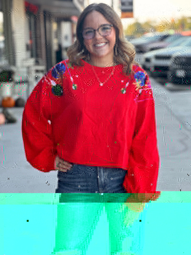 Sequin Ornament Crop Sweatshirt