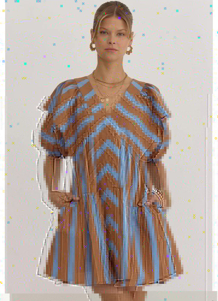 Miley Brown & Blue Stripe Dress