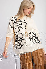 Flora Flower Sweater Top, Ivory