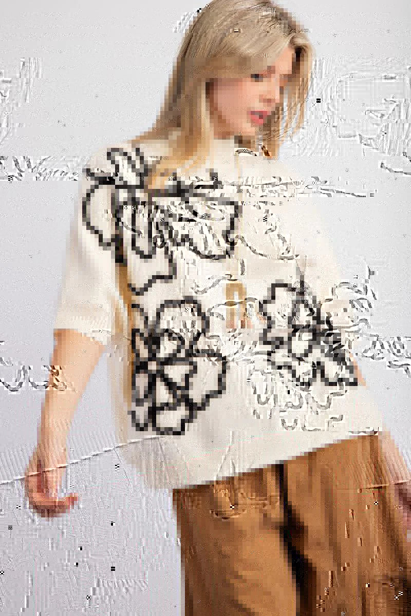 Flora Flower Sweater Top, Ivory