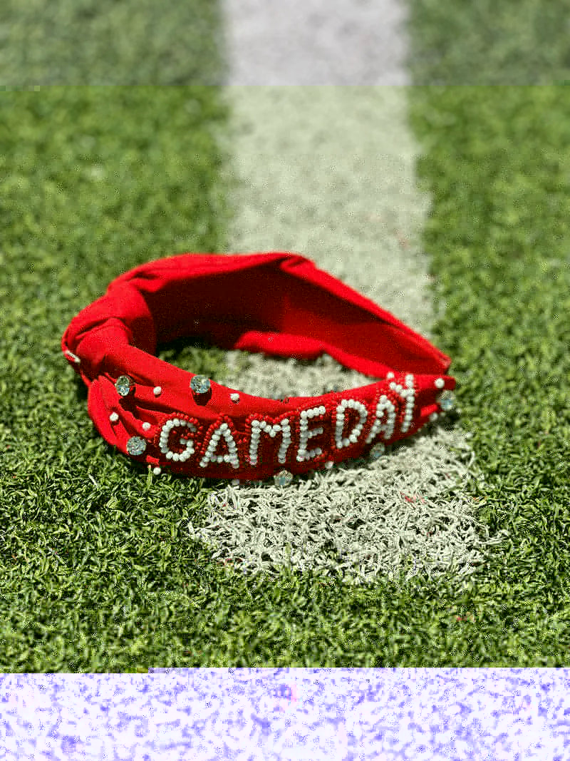 Red and White Game Day Beaded Headband