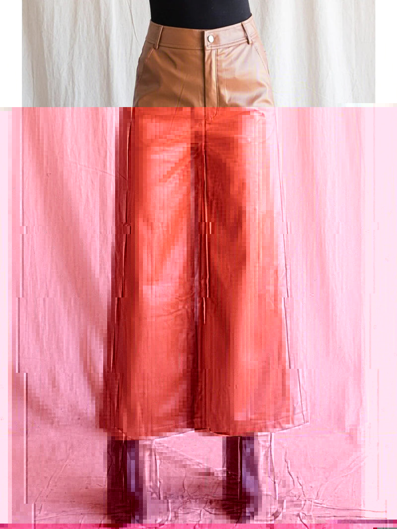 Camel Pleather Wide Leg Pants