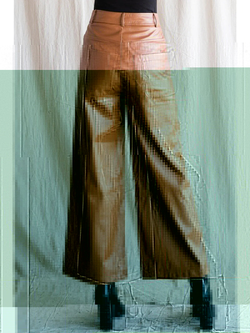 Camel Pleather Wide Leg Pants