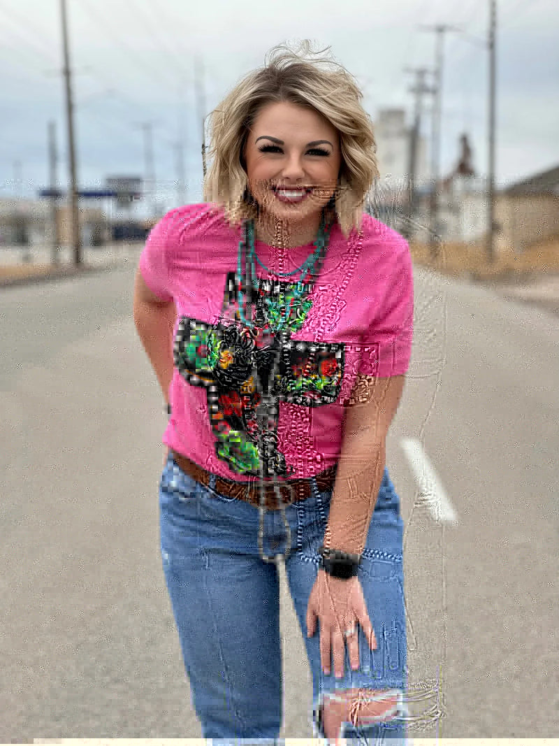 Floral Cross Tee BY Callie Ann